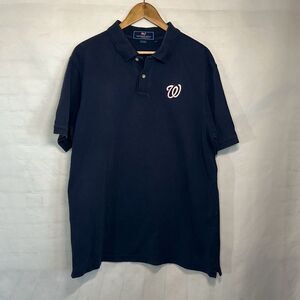 Washington Nationals Mens Navy Blue Short Sleeve Polo Shirt size L Vineyard Vine